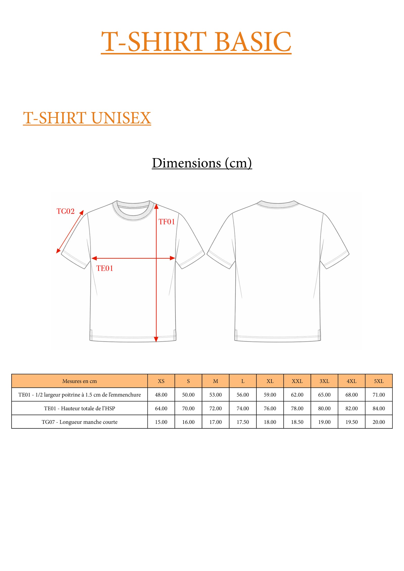 Guide des tailles LE BASIQUE / T-SHIRT