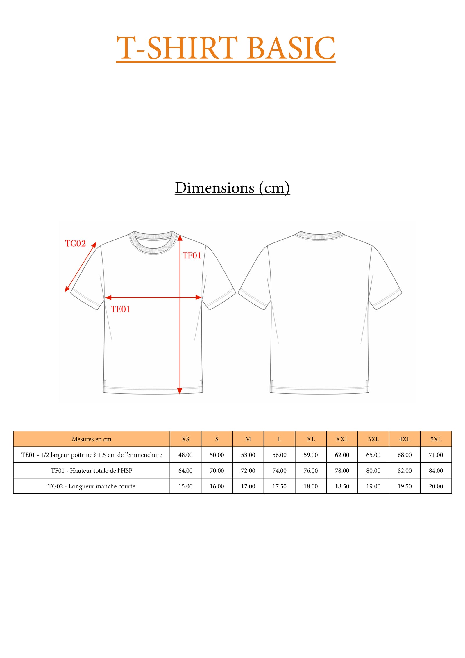 Guide des tailles LE BASIQUE / T-SHIRT