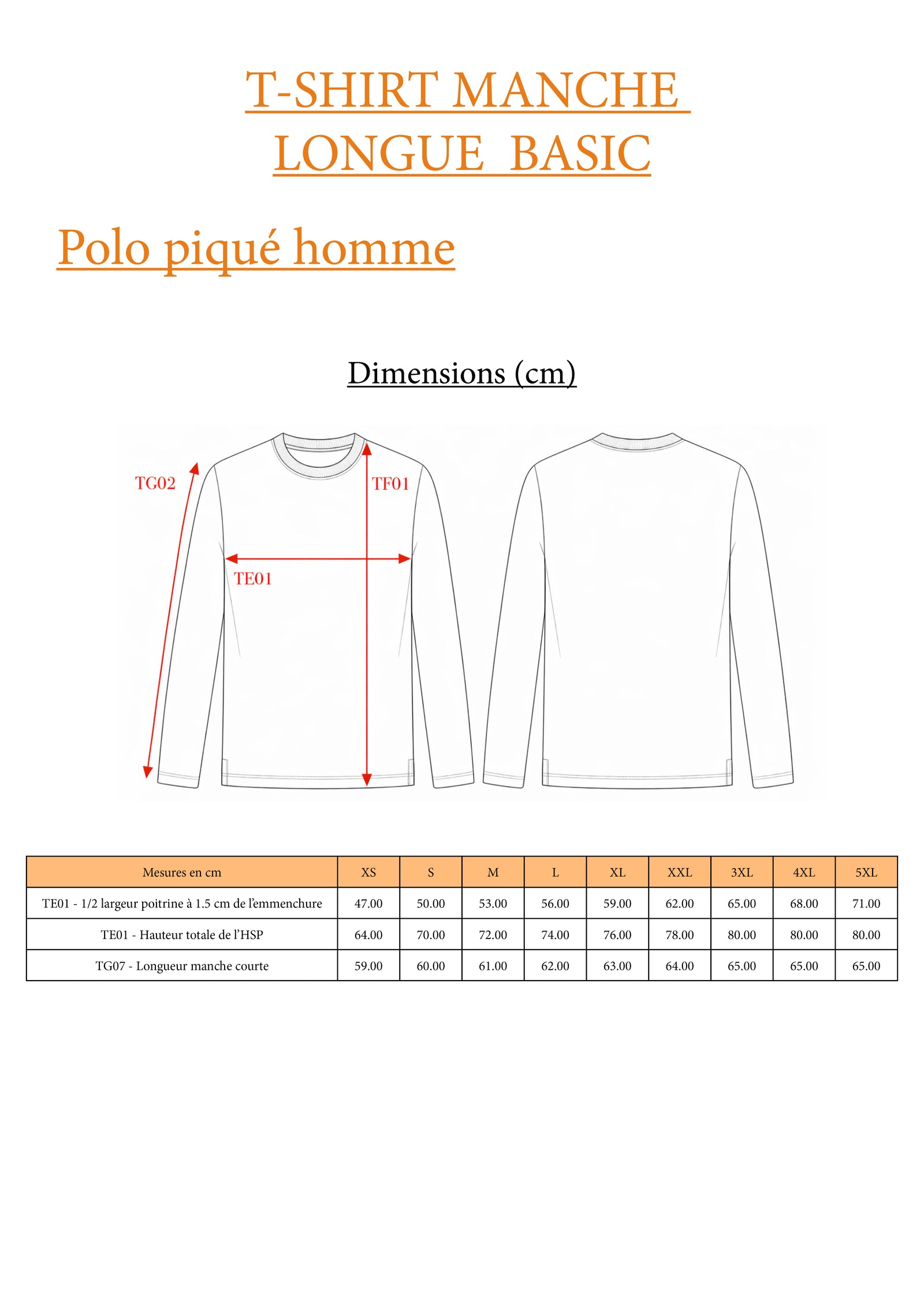 Guide des tailles LE BASIQUE / T- MANCHE LONGUE