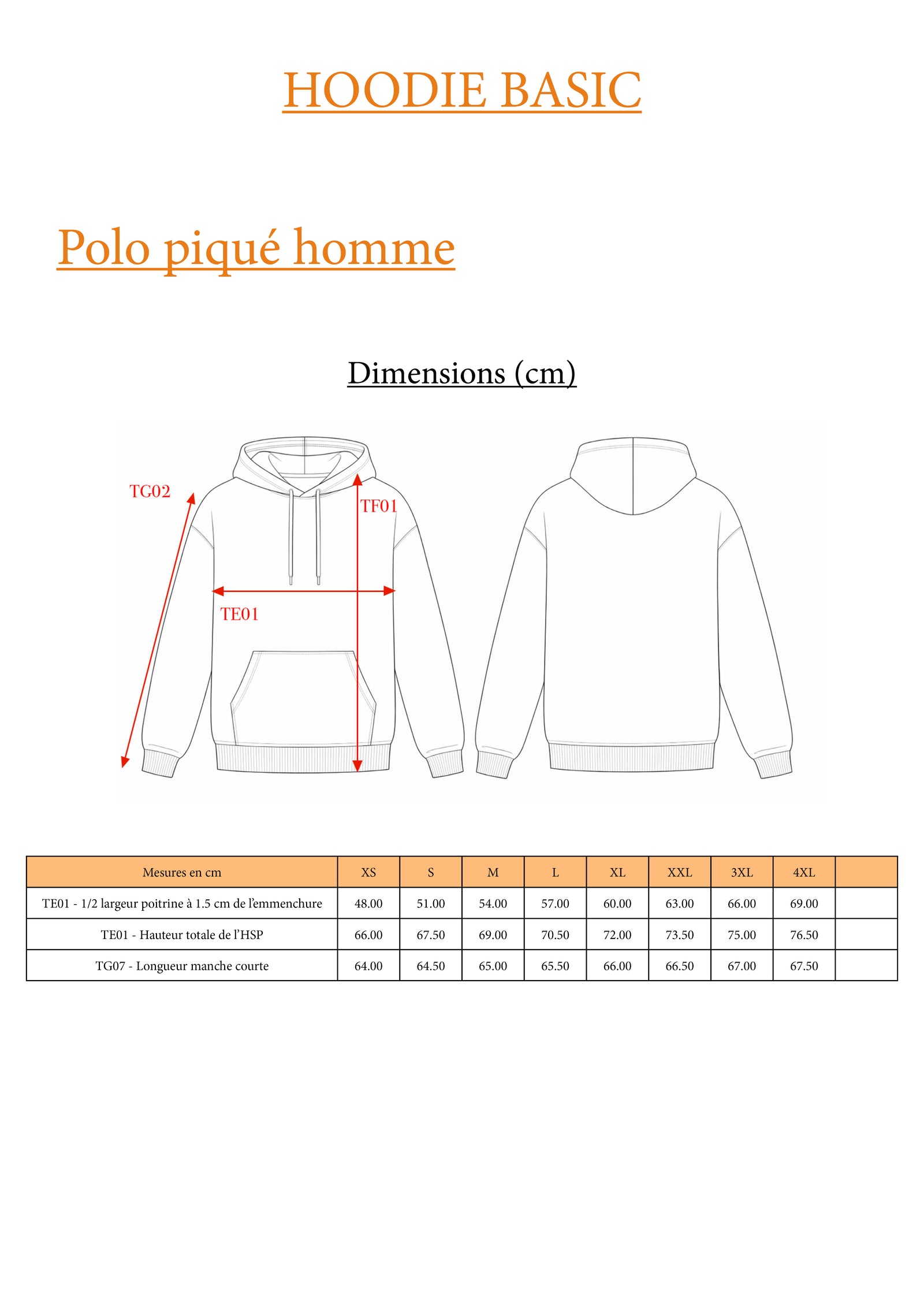 Guide des tailles LE  BASIQUE / HOODIE
