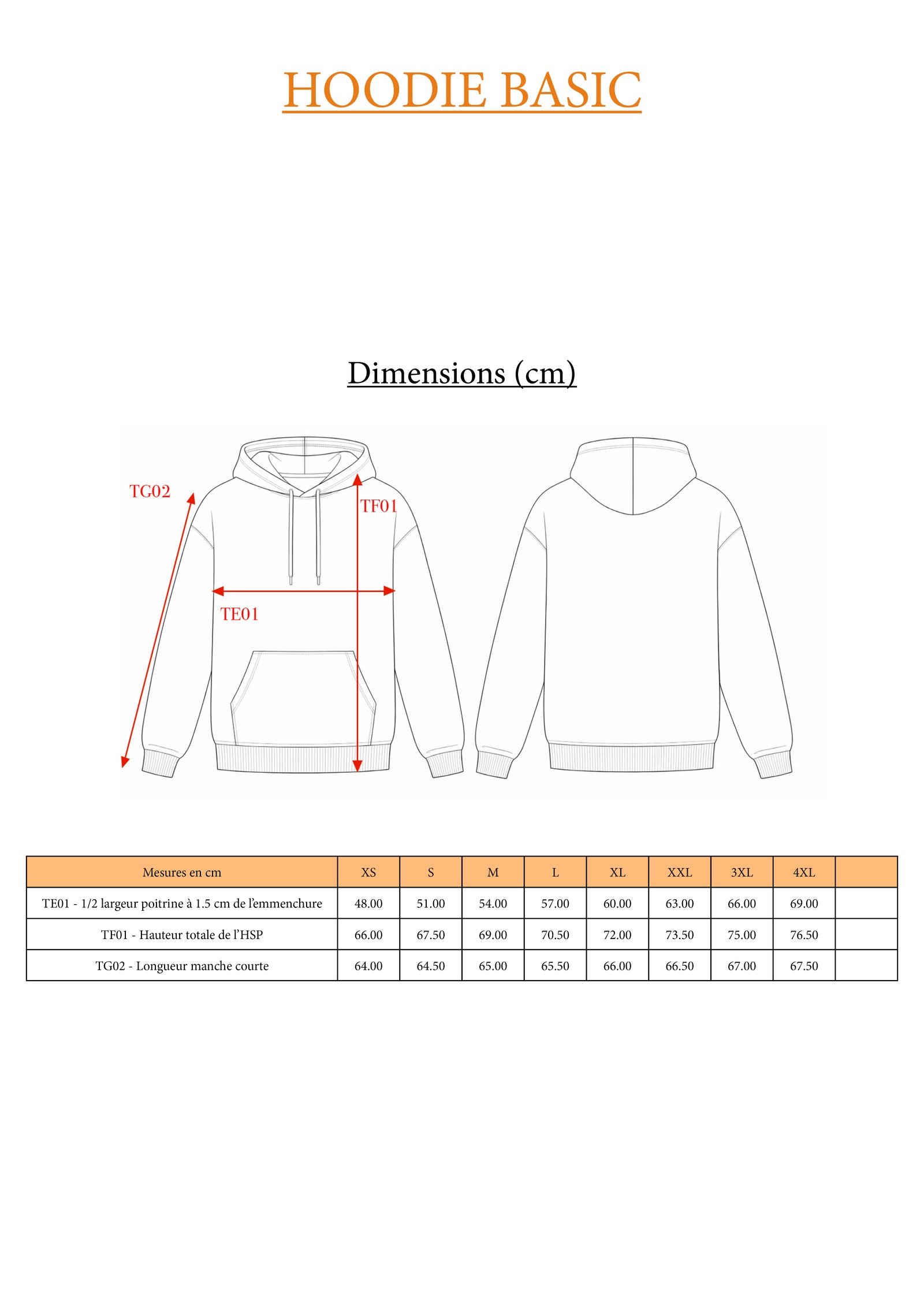 Guide des tailles LE  BASIQUE / HOODIE