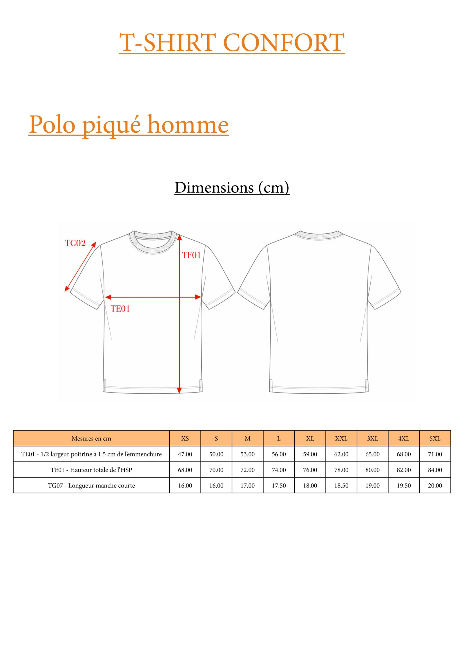 Guide des tailles LE CONFORT / T-SHIRT