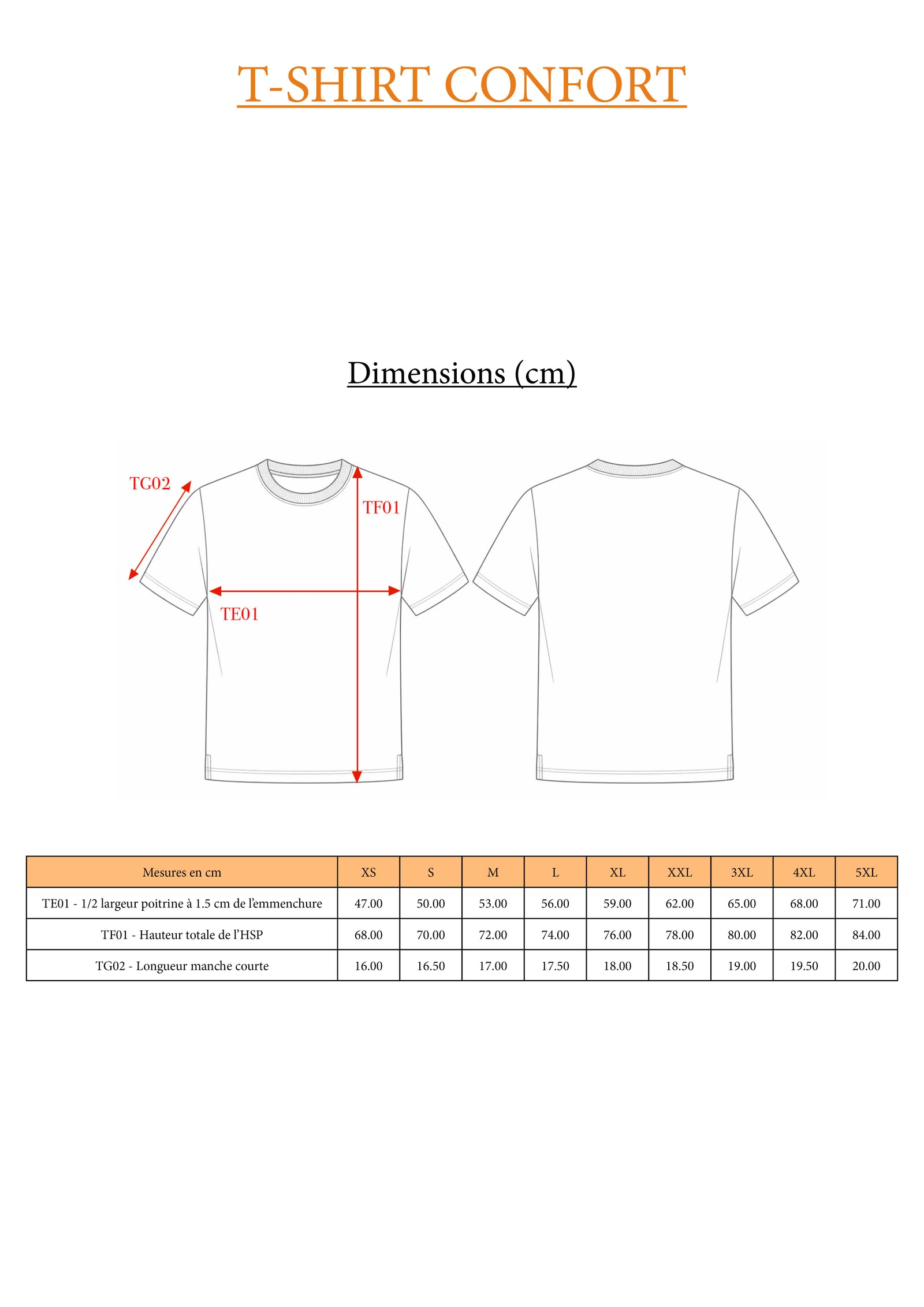 Guide des tailles LE CONFORT / T-SHIRT