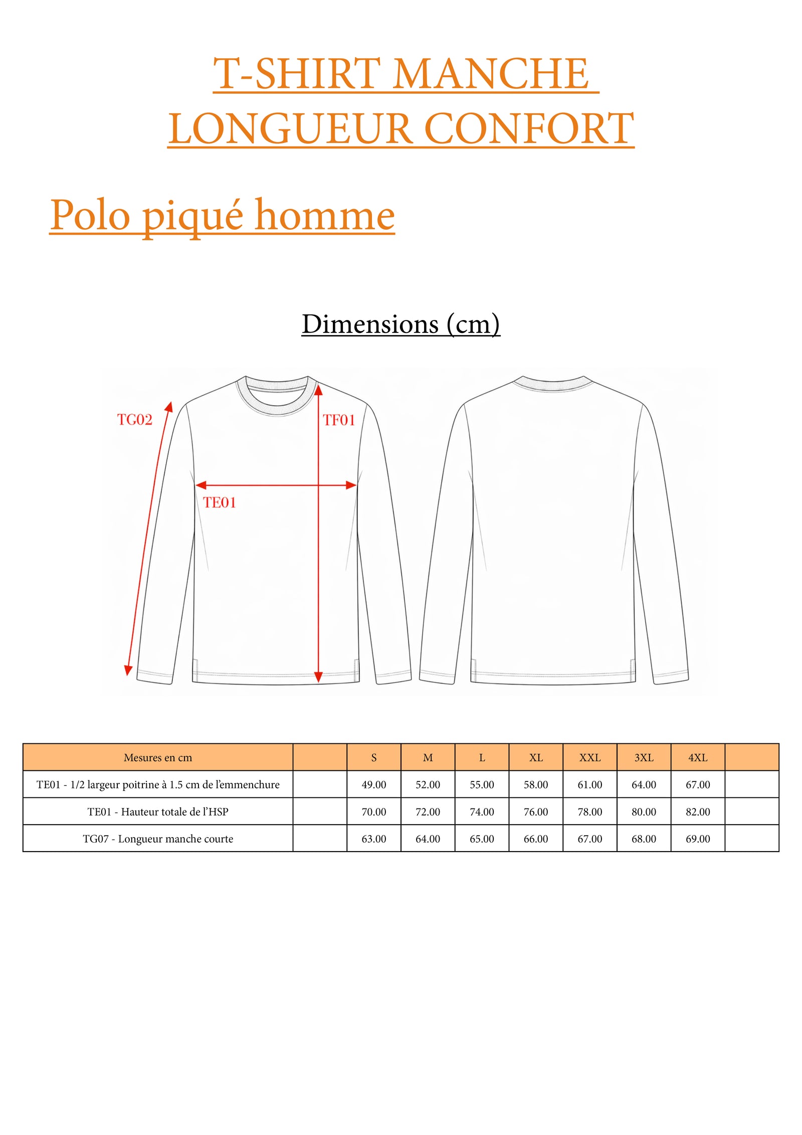 Guide des tailles LE CONFORT / T-MANCHE LONGUE