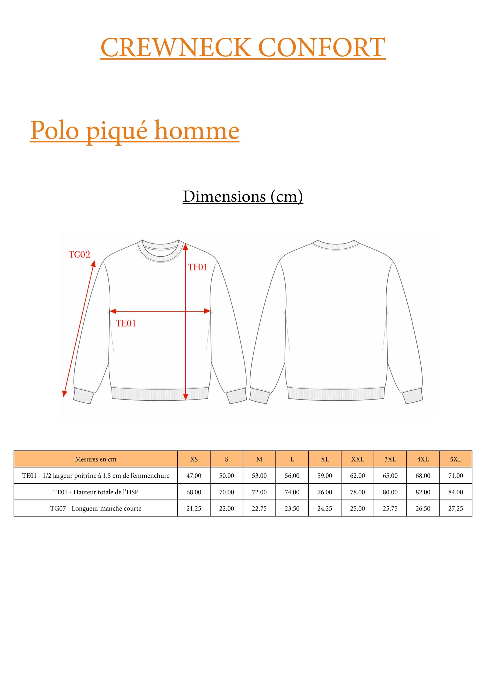 Guide des tailles LE CONFORT / CREWNECK