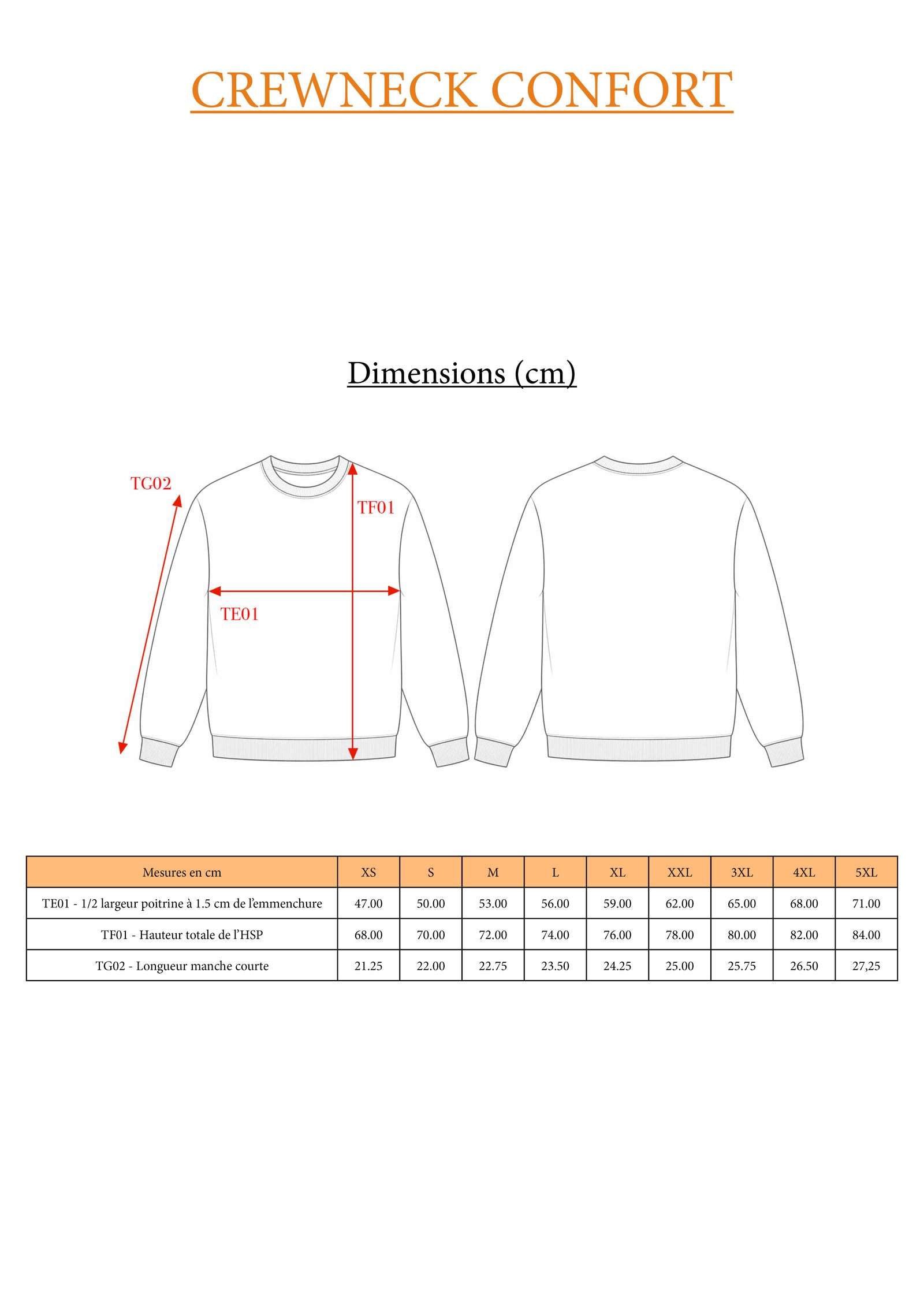 Guide des tailles LE CONFORT / CREWNECK