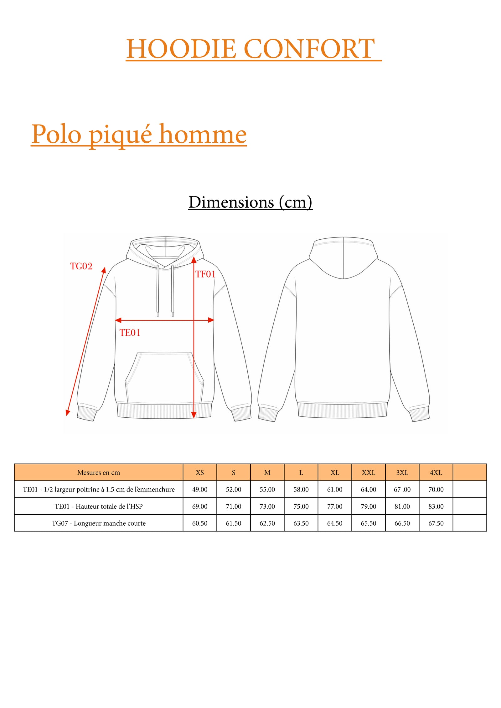 Guide des tailles LE CONFORT / HOODIE