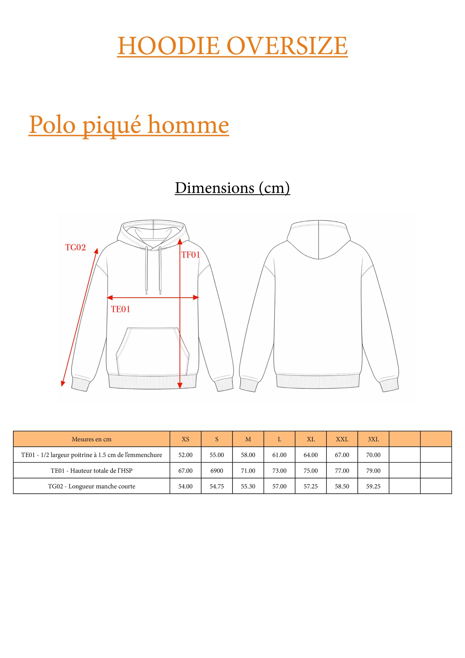 Guide des tailles OVERSIZE / HOODIE